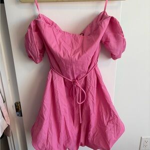 Pink Off-Shoulder Dress with Puff Sleeves